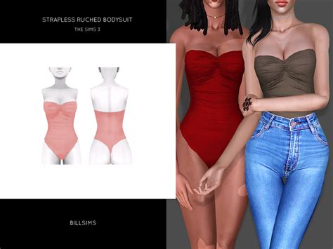 The Sims Resource Strapless Ruched Bodysuit