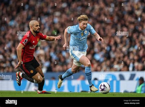 Kevin De Bruyne Of Manchester City Breaks With The Ball Tracked By