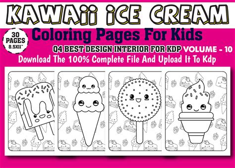 Kawaii Ice Cream Coloring Pages for Kids Graphic by ArT DeSiGn ...