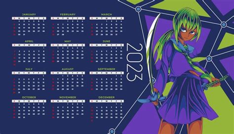 Bushido Anime Calendario 2023 Vector Premium