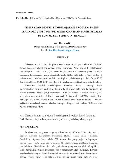 Penerapan Model Pembelajaran Problem Based Learning Pbl Untuk Meningkatkan Hasil Belajar Di