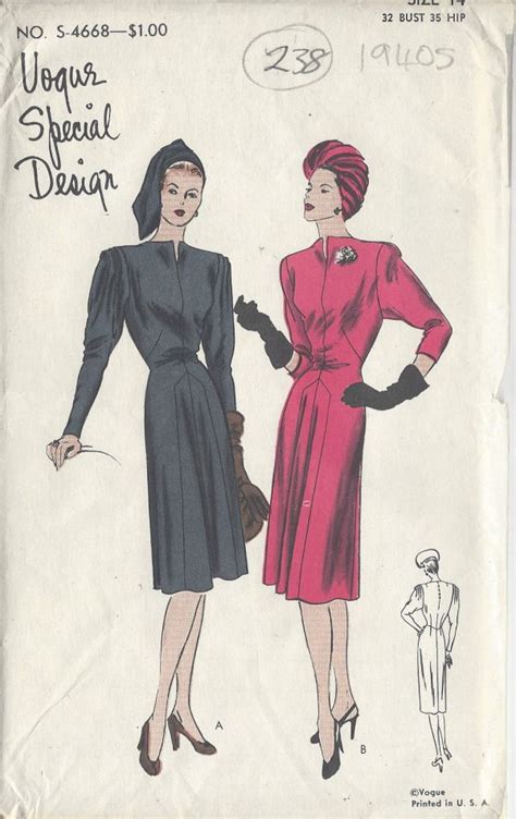 1940s Vintage VOGUE Sewing Pattern B32 DRESS 238 The Vintage