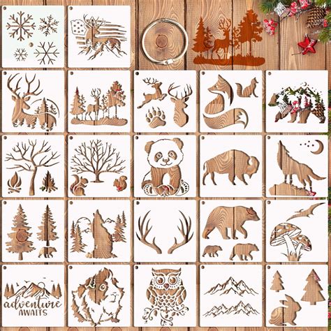 11 Pcs Deer Stencils Forest Mountain Tree Deer Head Stencils for Wood ...