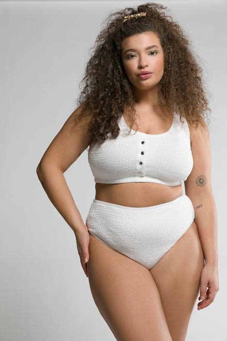 Slip de bikini taille haute texturé blanc neige Ulla Popken