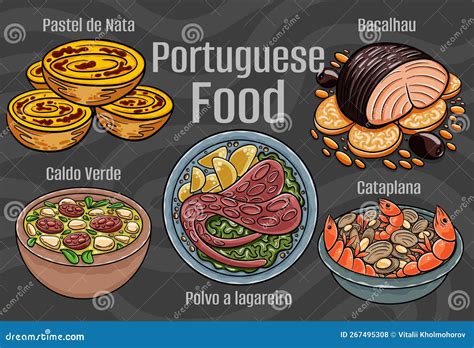 Portuguese Food A Set Of Classic Dishes Stock Vector Illustration Of