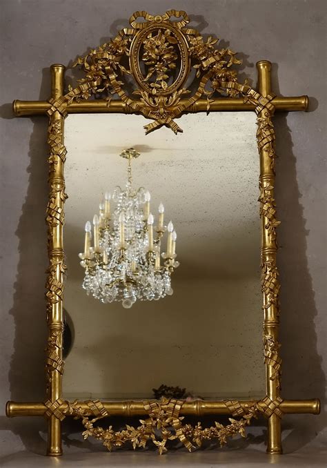 Miroir Aux Bambous En Bois Et Stucs Dores D Epoque Napoleon Iii