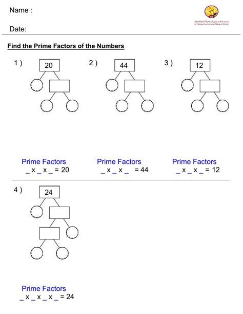 Prime Factorization Worksheet Common Core Common Core Worksheets