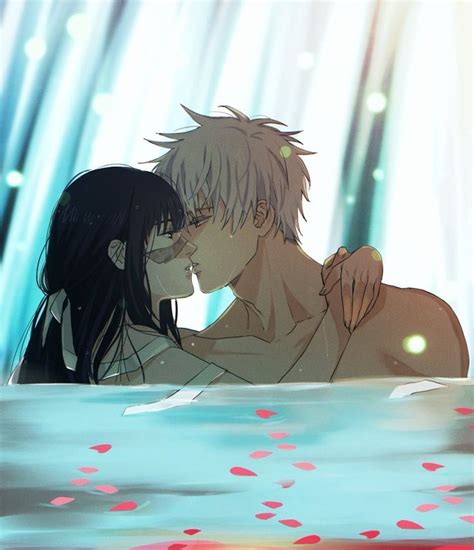 Two Anime Characters Are Kissing In The Water