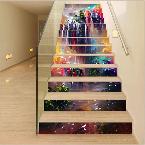 Amazon Artfanke 13 Pcs 3D Oil Paiting Waterfall Stair Stickers