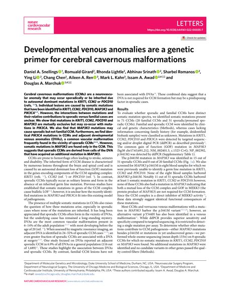 Pdf Developmental Venous Anomalies Are A Genetic Primer For Cerebral Cavernous Malformations