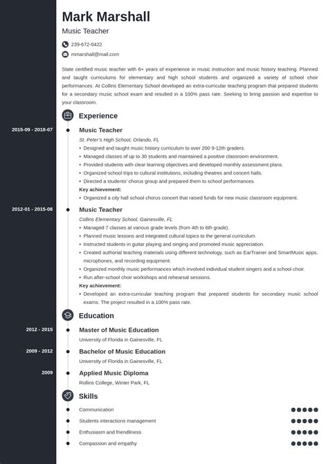 Music Teacher Resume Sample Writing Guide Tips