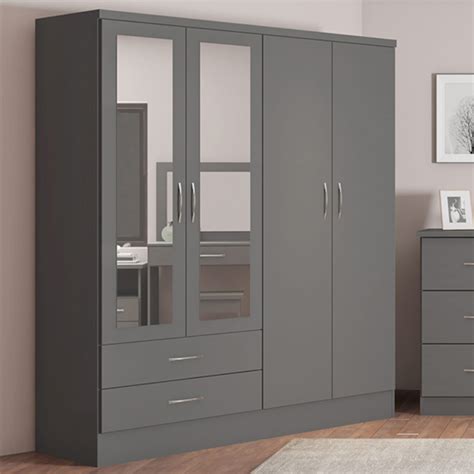 Mack Mirrored Wardrobe With Doors Drawers In D Effect Grey