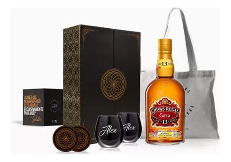 Box Whisky Chivas Regal Extra Vasos Negros Grabados