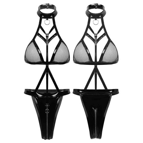 Seductive Zippered Crotch Thong Bodysuit Women S Patent Leather