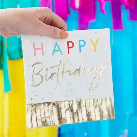 Happy Birthday Servetten Met Gouden Franje Mix It Up Brights Collectie