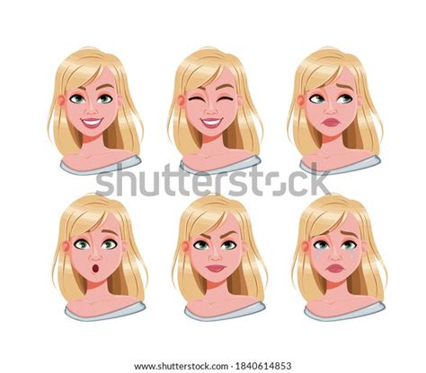 Face Expressions Pretty Blond Woman Different Stock Vector Royalty