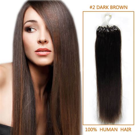 16 Inch 2 Dark Brown Micro Loop Human Hair Extensions 100s