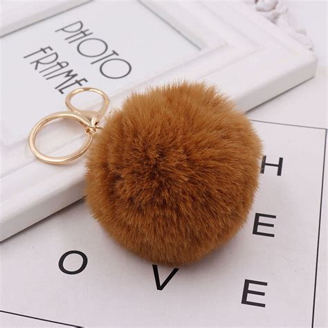 Fluffy Fur Pom Keychain Soft Plush Faux Rabbit Fur Ball Pendant Coffee