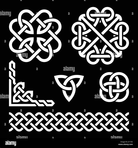 Irish Celtic Noeuds Tresses Et De Motifs En Blanc Sur Fond Noir Vector