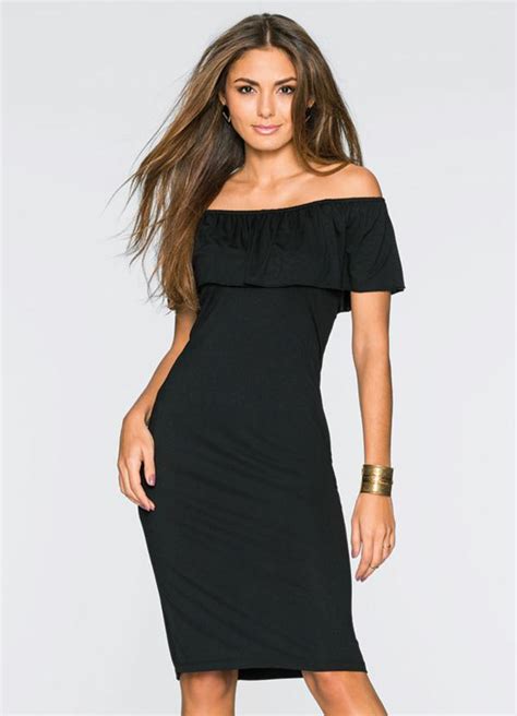 Vestido Tubinho Babados Preto Bonprix