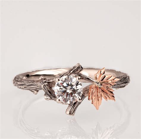 Twig and Maple Leaf Engagement Ring Moissanite engagement | Etsy