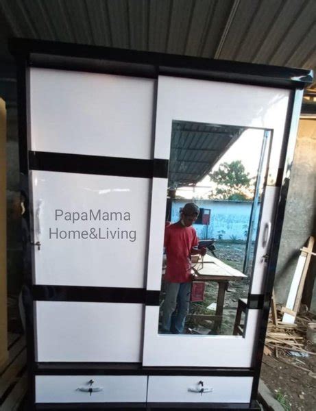 Jual Lemari Pakaian 2 Pintu Tempah Lemari Sliding Kayu HPL Lemari