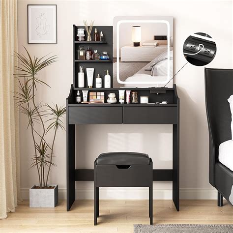 Likimio Vanity Desk With Led Lighted Mirror And Power Outlet And 4 Drawers Dressing