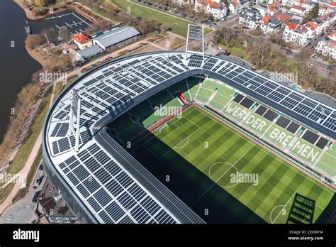 Aerial view over Weserstadion, SV Werder Bremen home stadium Stock ...