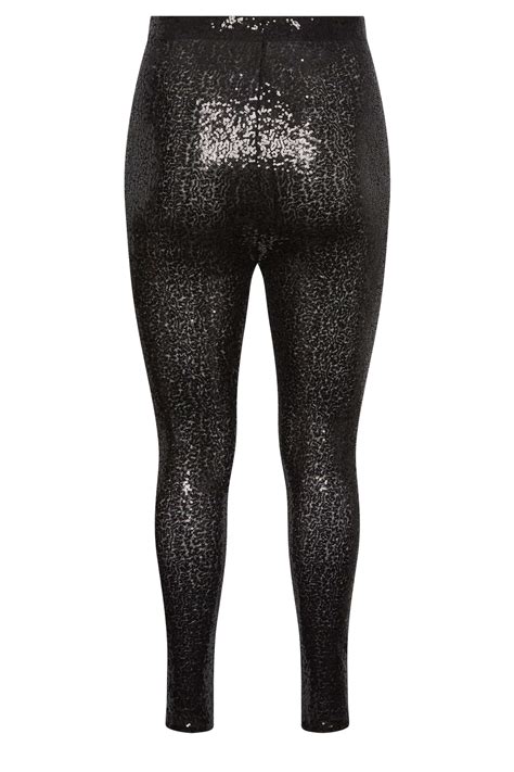Plus Size Black Sequin Stretch Leggings Yours Clothing