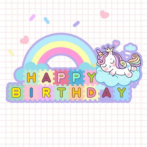 Jolie Licorne Avec Arc En Ciel Et Texte Joyeux Anniversaire