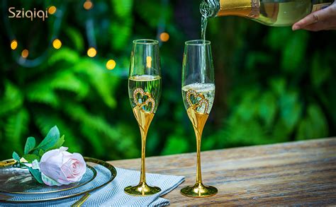 Wedding Champagne Glass Set Gold Toasting Flute Glasses Deluxe Pack Of 2 With