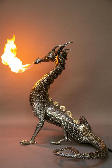 Fire Breathing Bronze Stainless Steel Dragon Sculpture