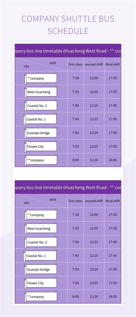 Company Shuttle Bus Schedule Excel Template And Google Sheets File For