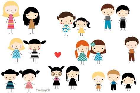 Stick figures clipart, Cute kid stick figure clip art, Kawaii children ...