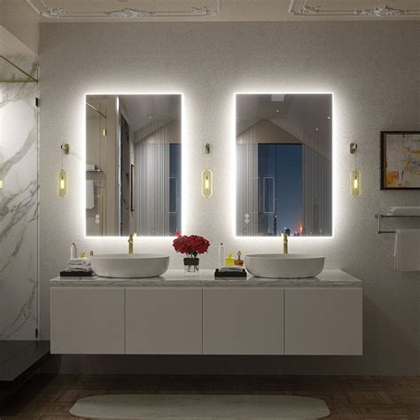 Orren Ellis Aevar Simple And Modern Back Led Lighted Anti Fog Bathroom Vanity Mirror With Tempered