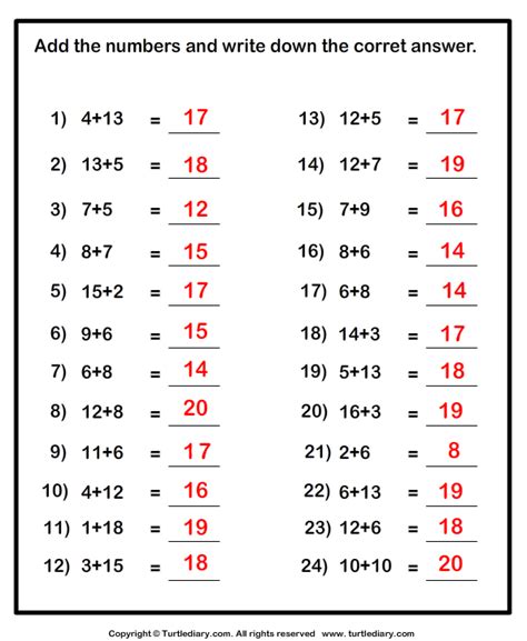 Adding Four Two Digit Numbers Worksheets