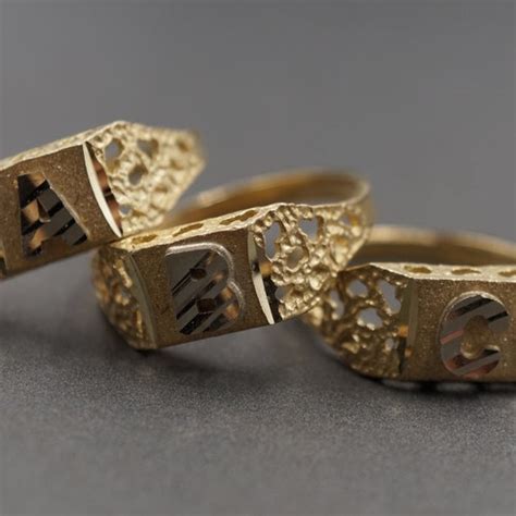 10k Solid Gold Initial Letter Alphabet CZ Crown Ring For Women Etsy