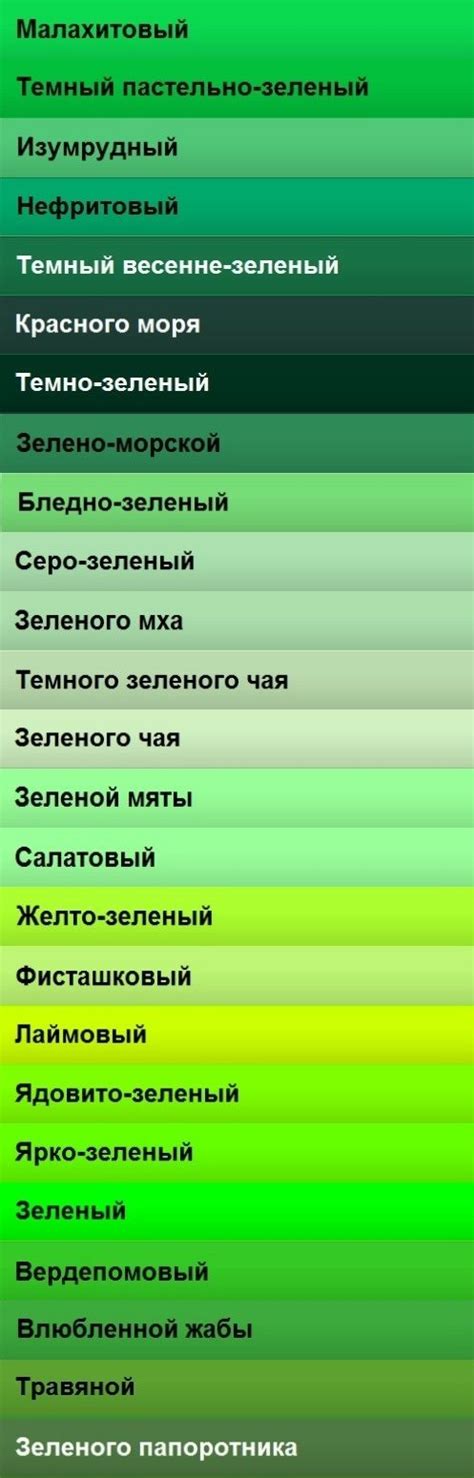Какие есть оттенки зеленого цвета? Какая палитра, названия оттенков ...