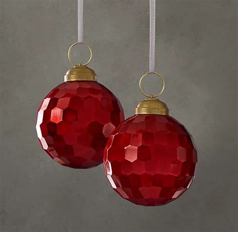 Solid Faceted Metallic Ornaments Set Of 2 Red