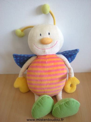 Doudou Abeille Baby Sun Ray Rose Orange Ailes Bleues Mister Doudou