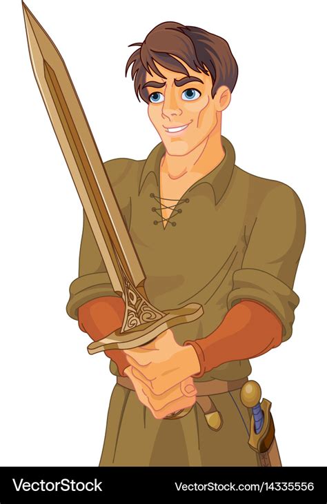 Young medieval man holding a sword Royalty Free Vector Image