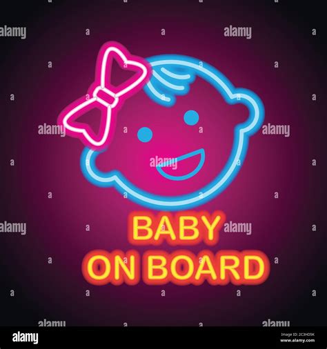 Baby On Board With Neon Light Effect Vector Illustration Stock Vector