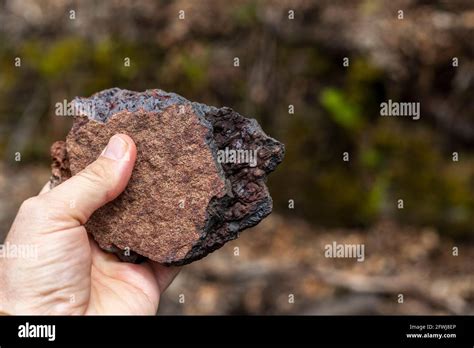 Raw iron ore, Forest of Dean. Bixslade Geology Walk Stock Photo - Alamy