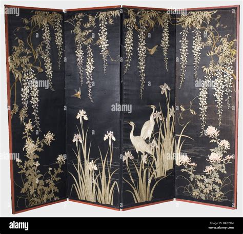 A Japanese Folding Screenbyobumeiji Period Four Panel Folding Screen