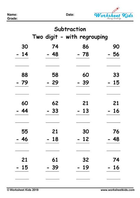 2 Digit Subtraction With Regrouping Worksheets Grade 2 And 3 Free Printable