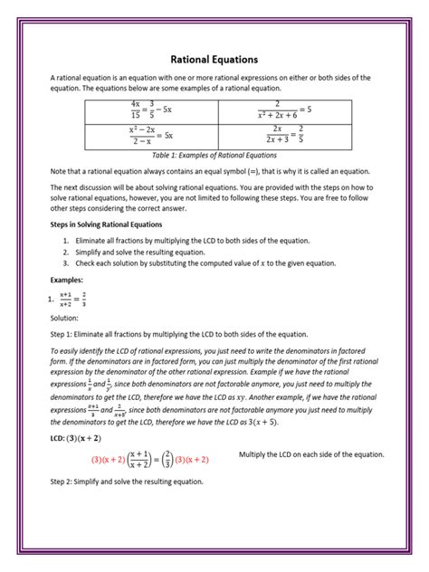 Rational Equations | PDF | Equations | Rational Number