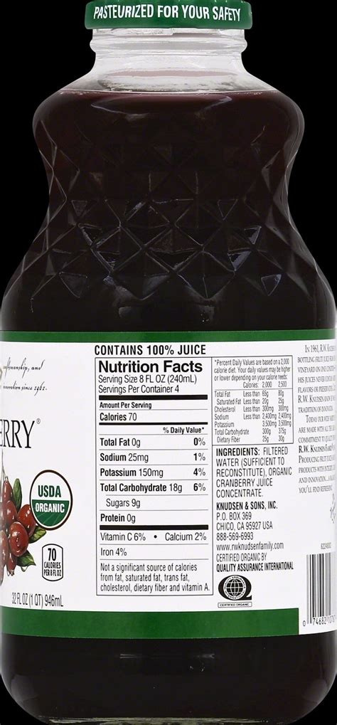 Ocean Spray Cranberry Juice Nutrition Label