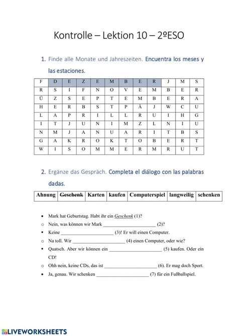 Logisch A1 - Zusammenfassung Lektion 10 worksheet | Workbook ...