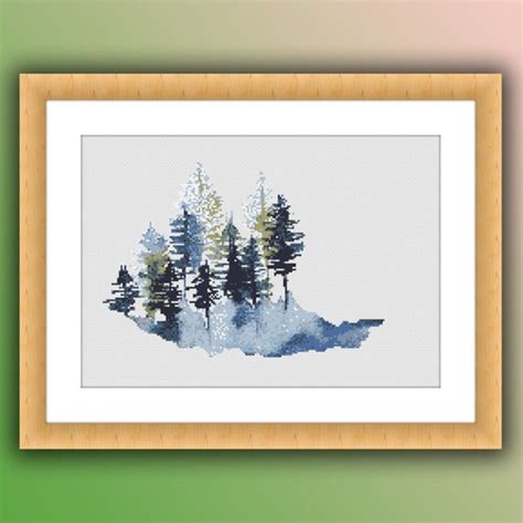 Watercolor Lake And Forest Counted Cross Stitch PDF Pattern Etsy Canada