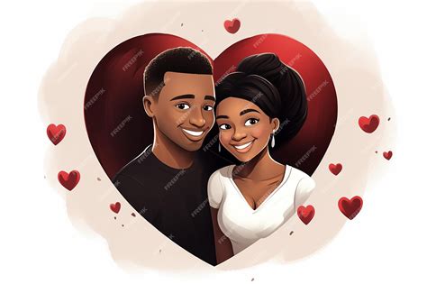 Premium Photo | Lovely cartoon black couple inside heart shaped frame ...